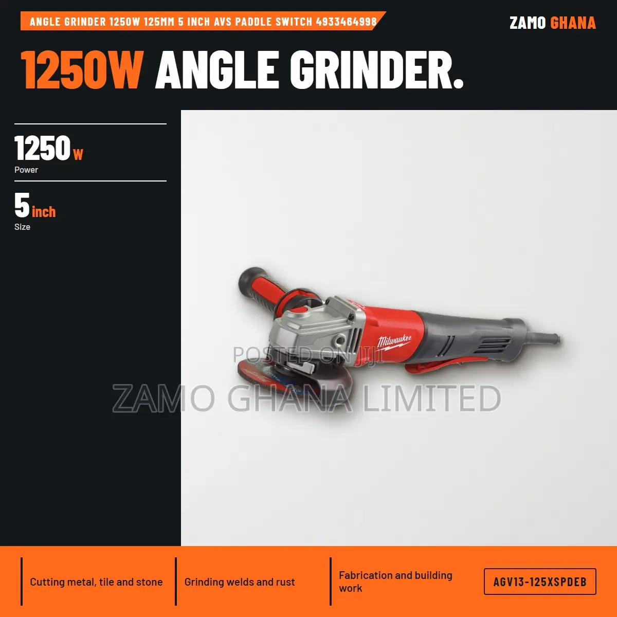 Angle Grinder 1250w 125mm 5 Inch Avs Paddle Switch 4 - Agv13-125xspdeb