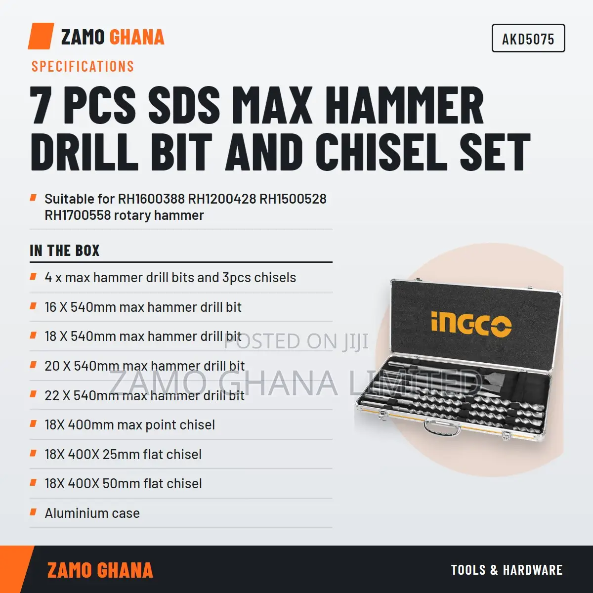 SDS Max Hammer Drill Bit and Chisel Set # Akd5075