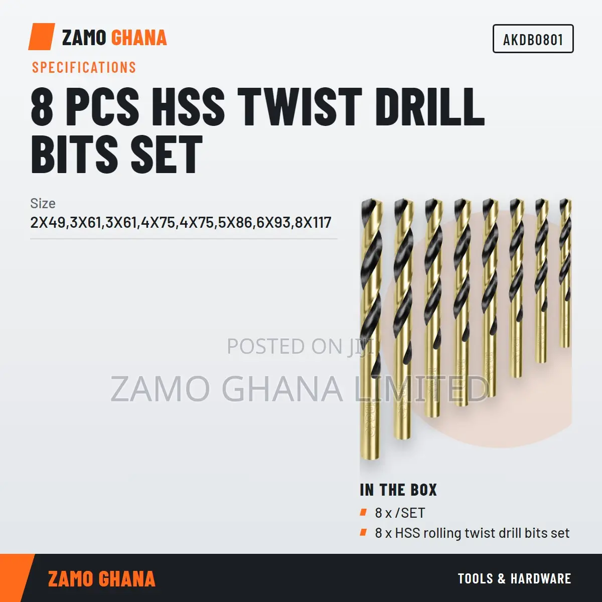 8 PCS HSS Twist Drill Bits Set - Akdb0801