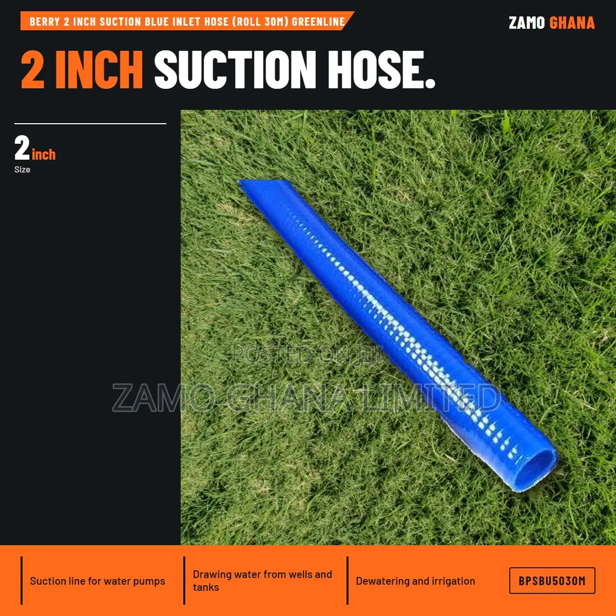 Berry 2 Inch Suction Blue Inlet Hose (Roll 30m) Greenline - Bpsbu5030m