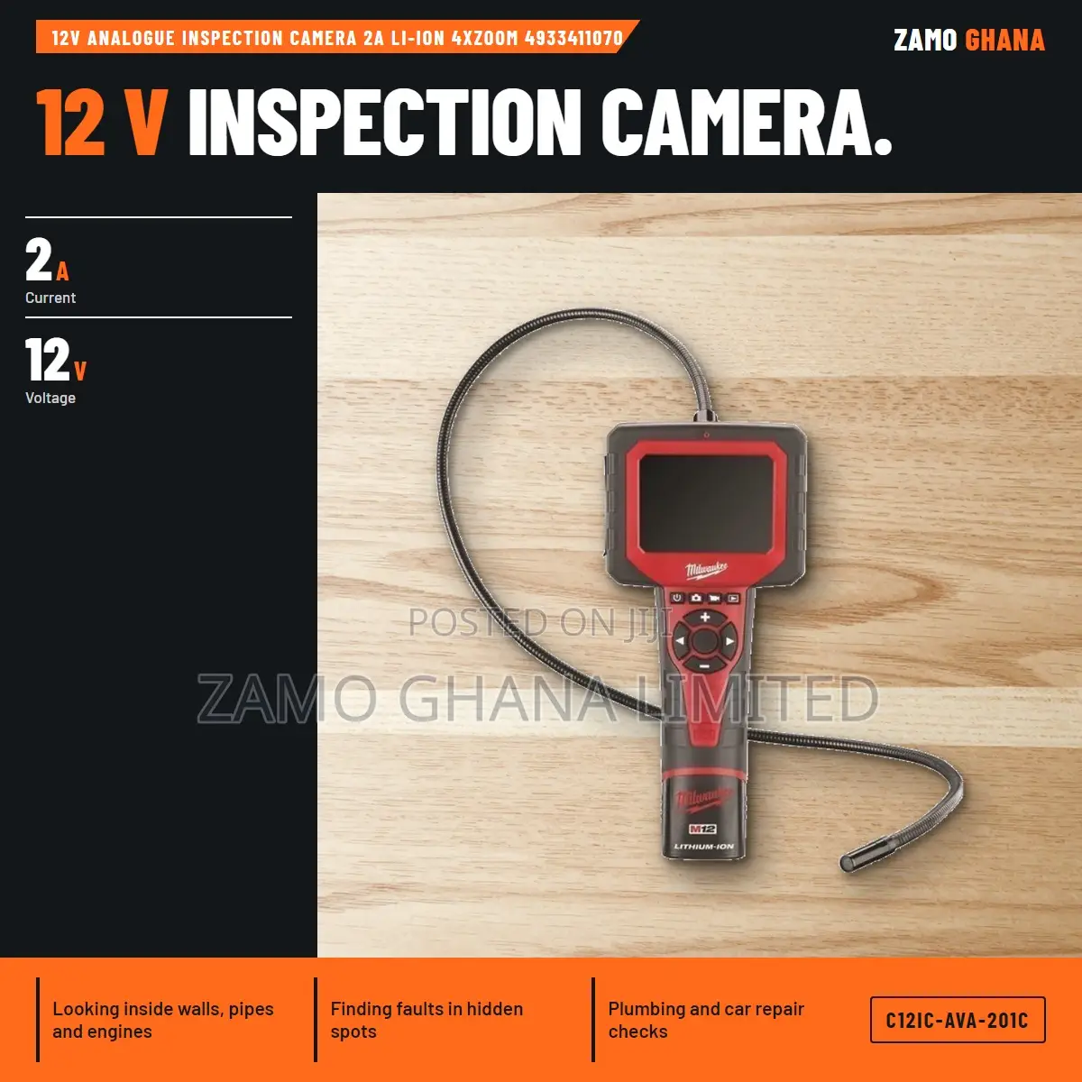 12v Analogue Inspection Camera 2a Li-Ion 4xzoom 49334 - C12ic-Ava-201c