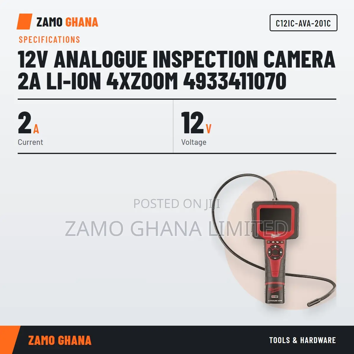 12v Analogue Inspection Camera 2a Li-Ion 4xzoom 49334 - C12ic-Ava-201c