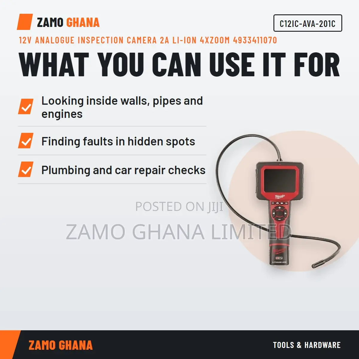 12v Analogue Inspection Camera 2a Li-Ion 4xzoom 49334 - C12ic-Ava-201c