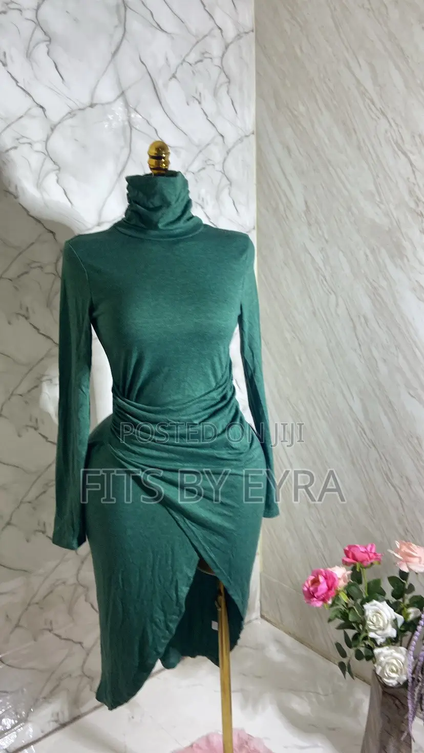 Green High Neck Draped Dress