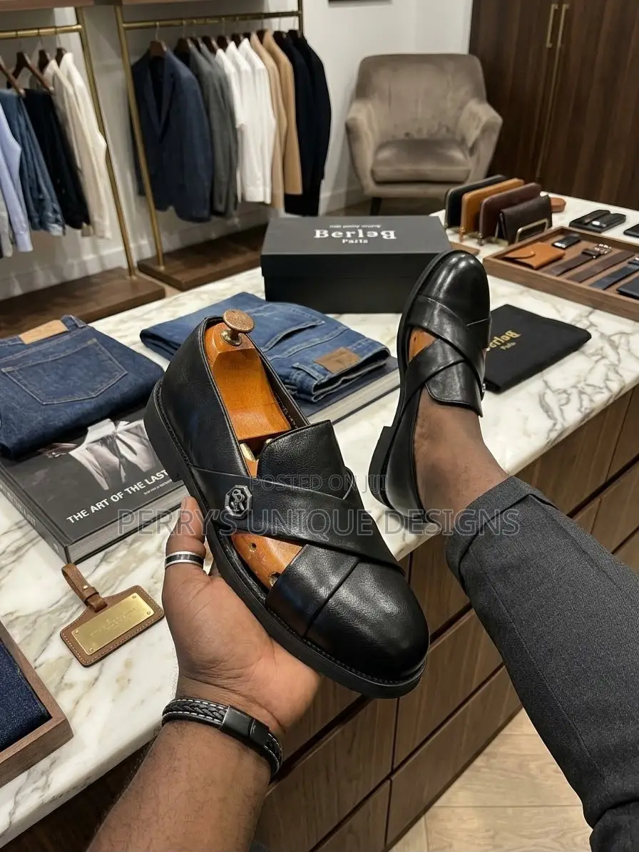 • Cross Strap Leather Loafers – Executive Men's Casual Shoes