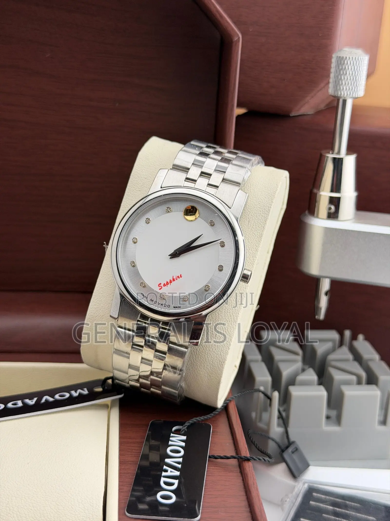 Movado Silver Sapphire Stainless Steel Watch