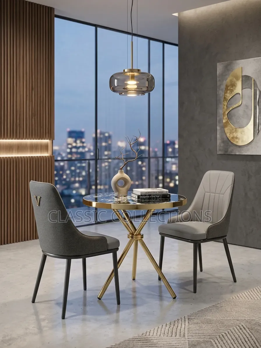 Luxury 2-Seater Dining Set & Diamond-Stitched Chairs