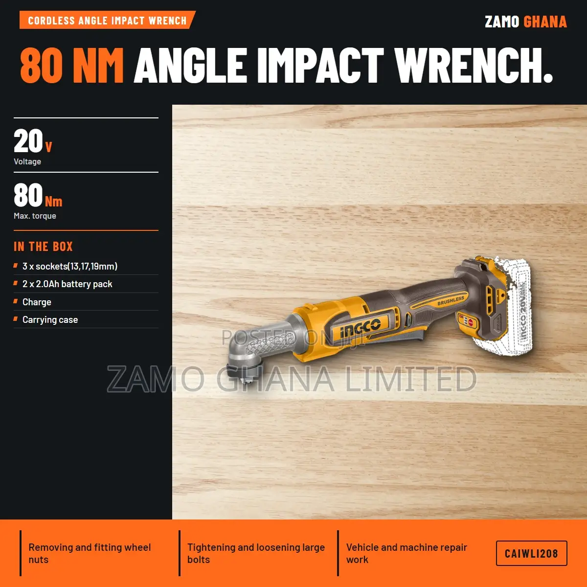 Cordless Angle Impact Wrench - Caiwli208