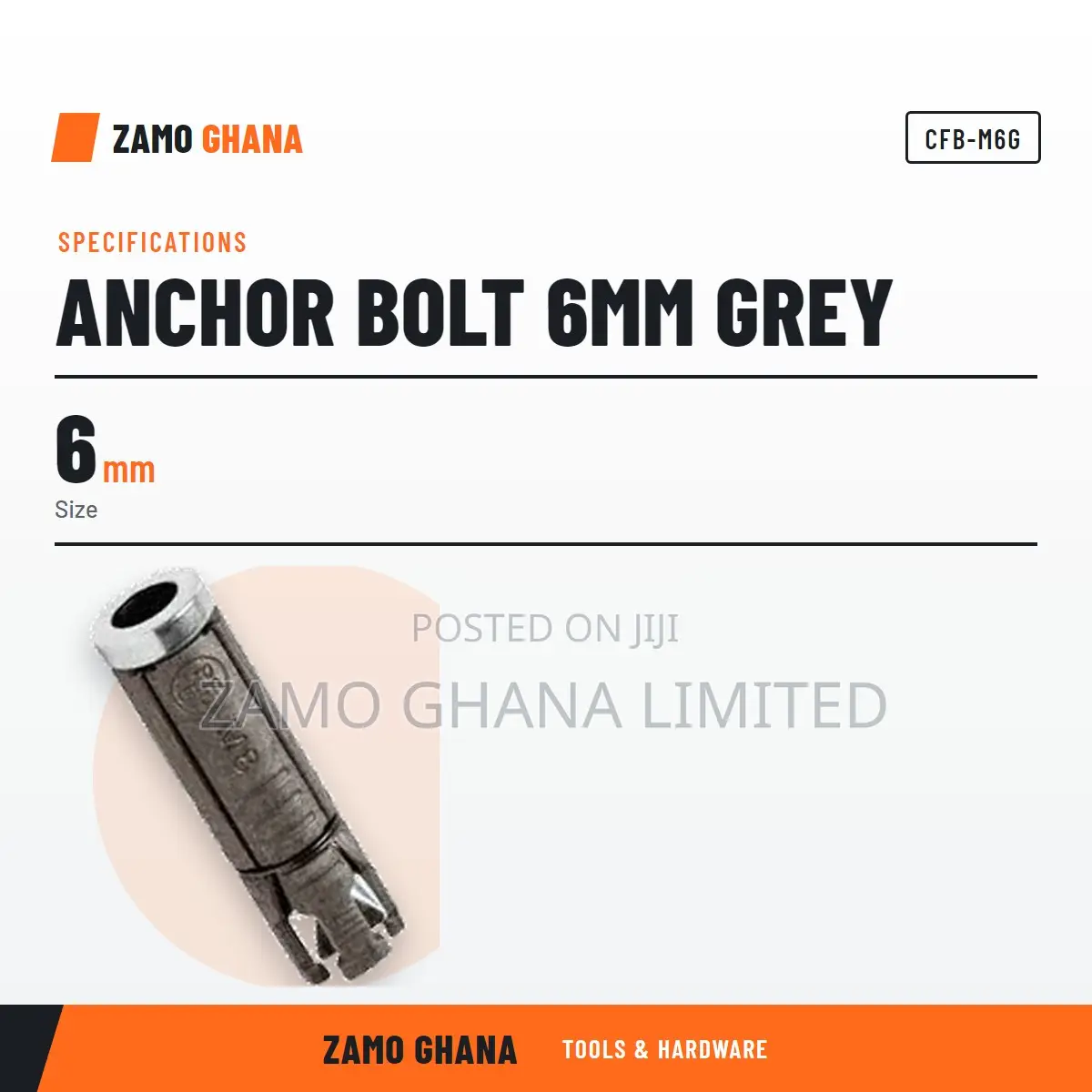 Anchor Bolt 6mm Grey - CFB-M6g