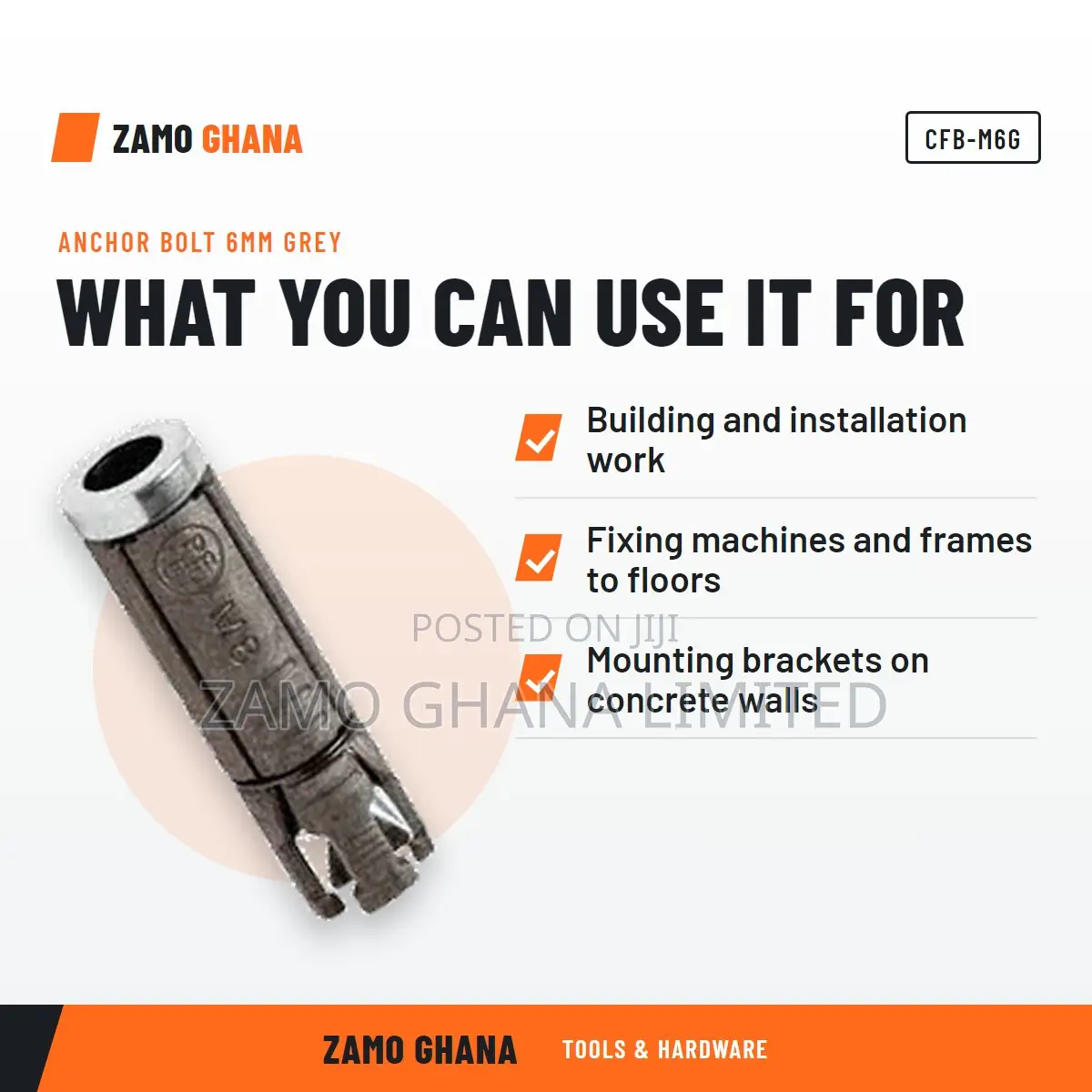 Anchor Bolt 6mm Grey - CFB-M6g