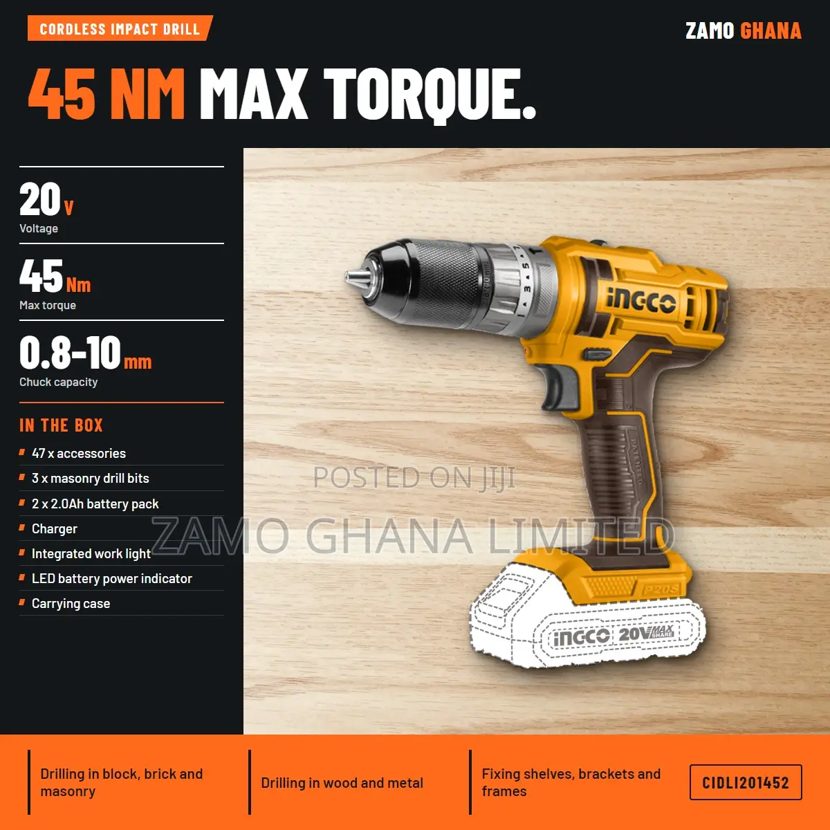 Lithium-Ion Impact Drill 20v 2 Batteries - Cidli201452