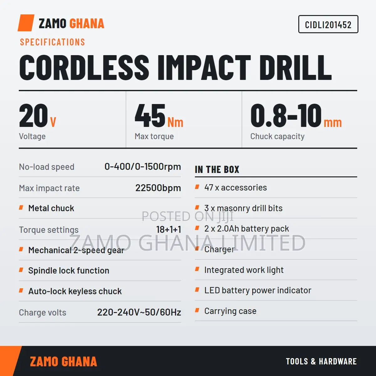 Lithium-Ion Impact Drill 20v 2 Batteries - Cidli201452