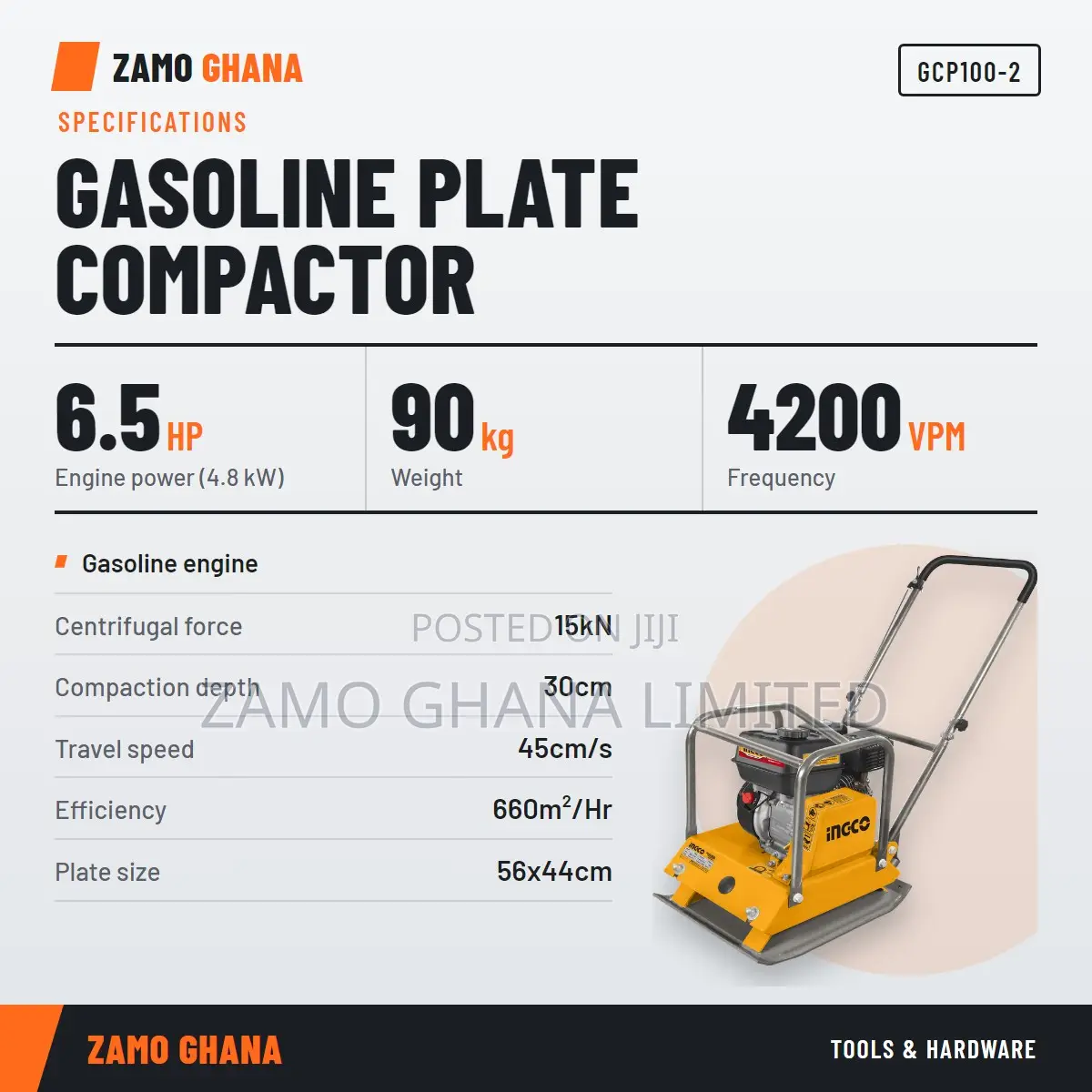 Ingco Gasoline Plate Compactor(6.5hp) # Gcp100-2