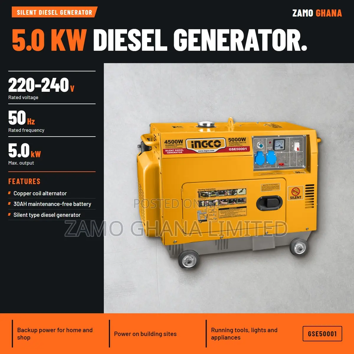 Silent Diesel Generator 5kw(9.0hp) - Gse50001