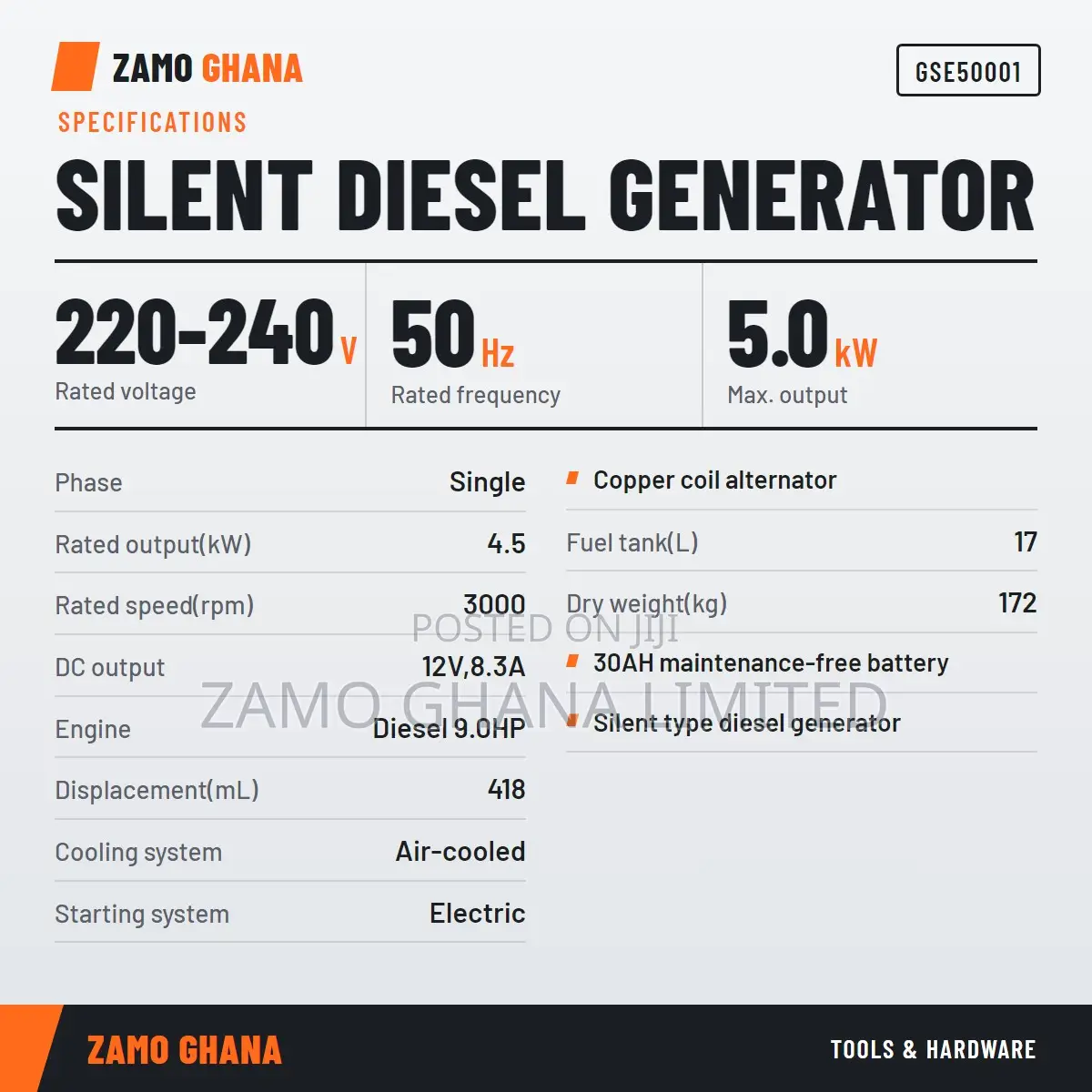 Silent Diesel Generator 5kw(9.0hp) - Gse50001