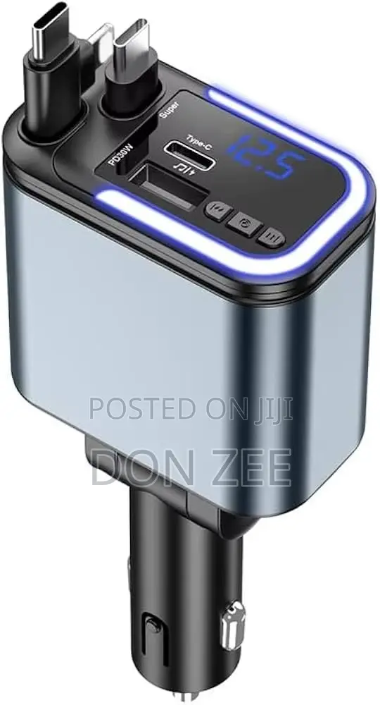 180W Super Fast Car Charger With Dual Telescopic Cable MP3 5-in-1 Char