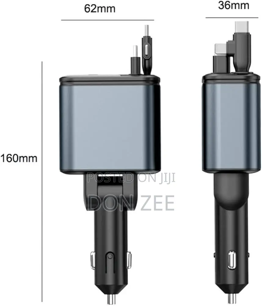 180W Super Fast Car Charger With Dual Telescopic Cable MP3 5-in-1 Char