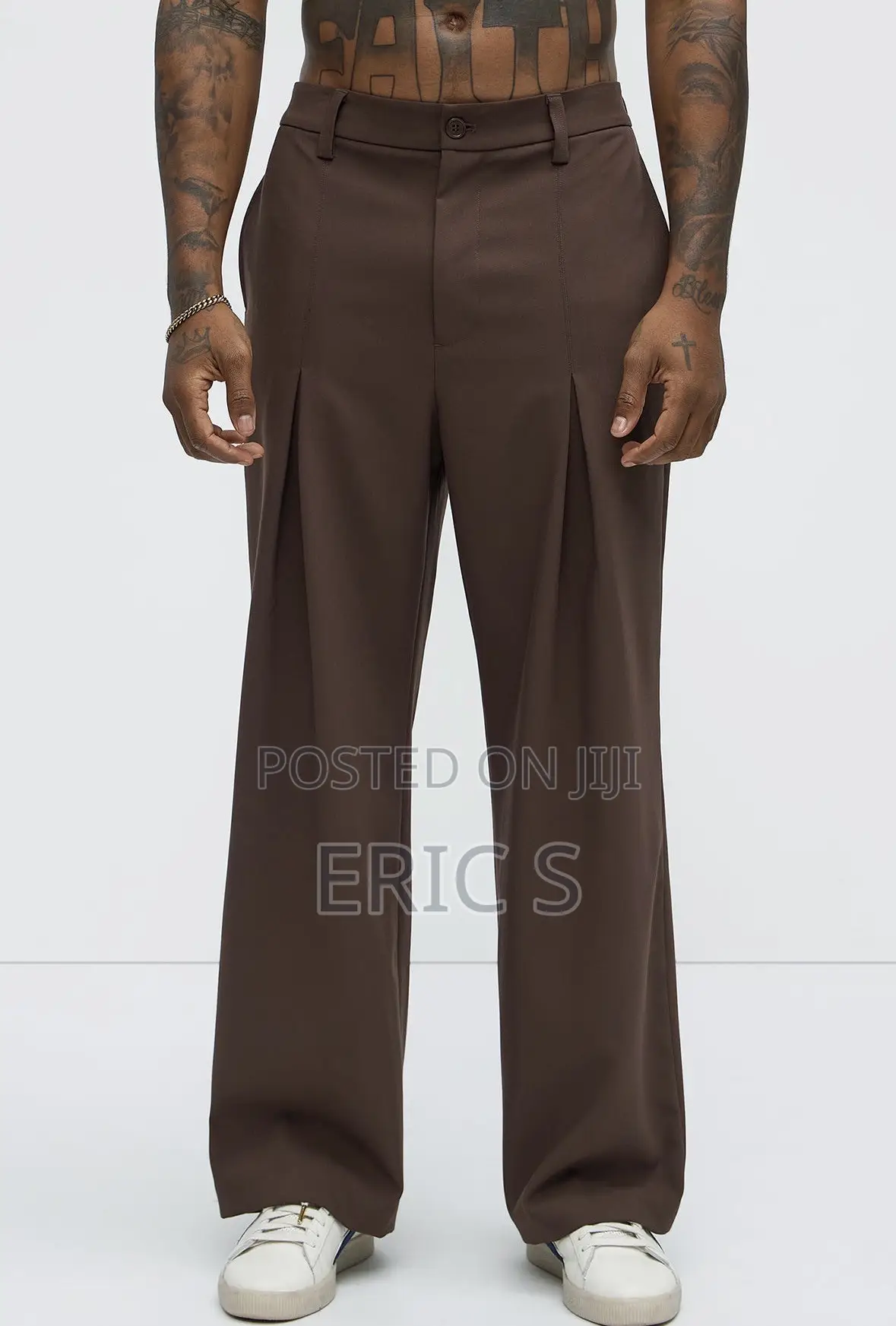 Ronan High Waisted Pleated Trousers-Brown