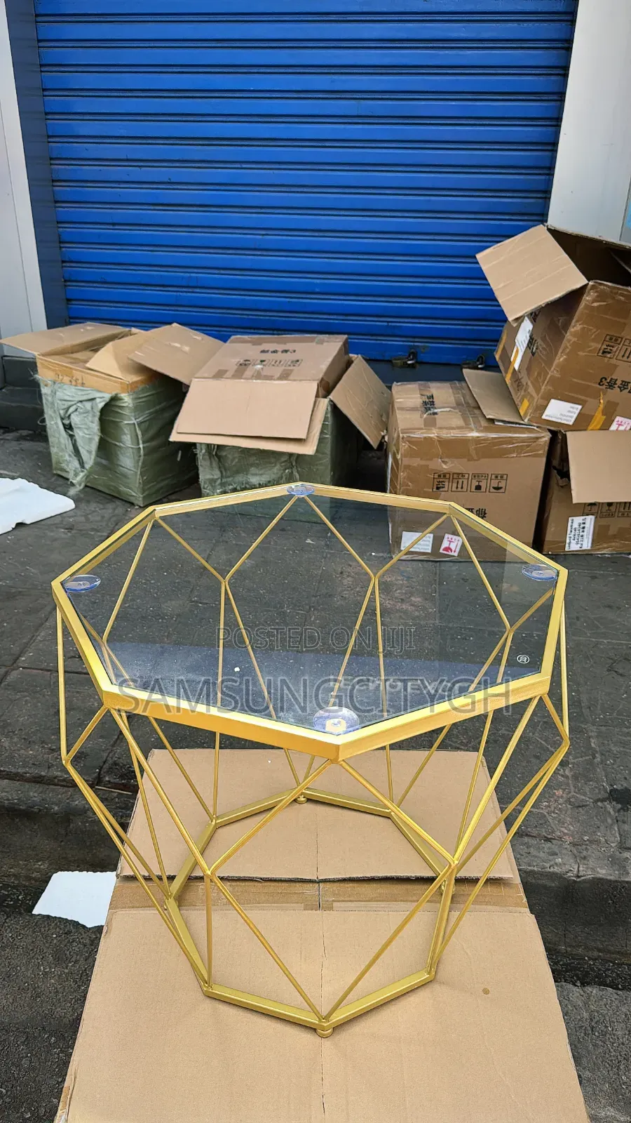 Luxury Gold Geometric Glass Coffee Table