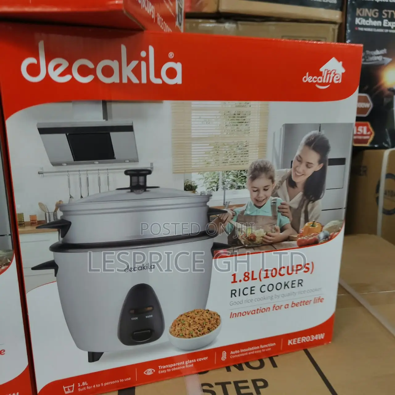 Super Efficient 1.5L Rice Cooker With Glass Lid From Decakila