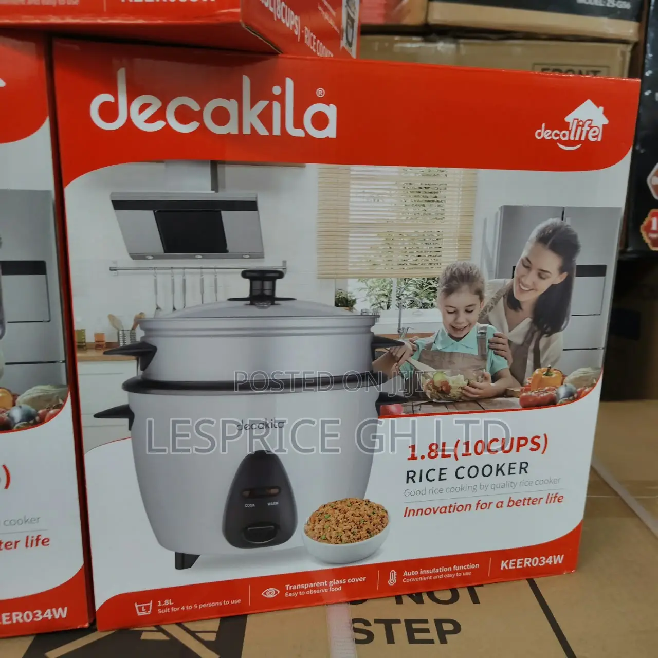 Super Efficient 1.5L Rice Cooker With Glass Lid From Decakila