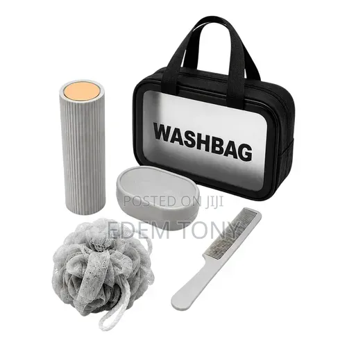 5 in 1 Wash Bag Travel Set - In Grey/White