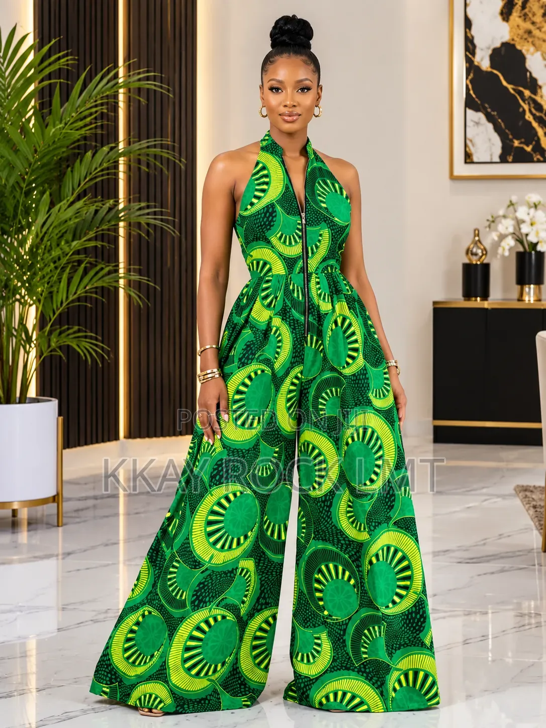 Elegant African Print Halter Neck Jumpsuit.