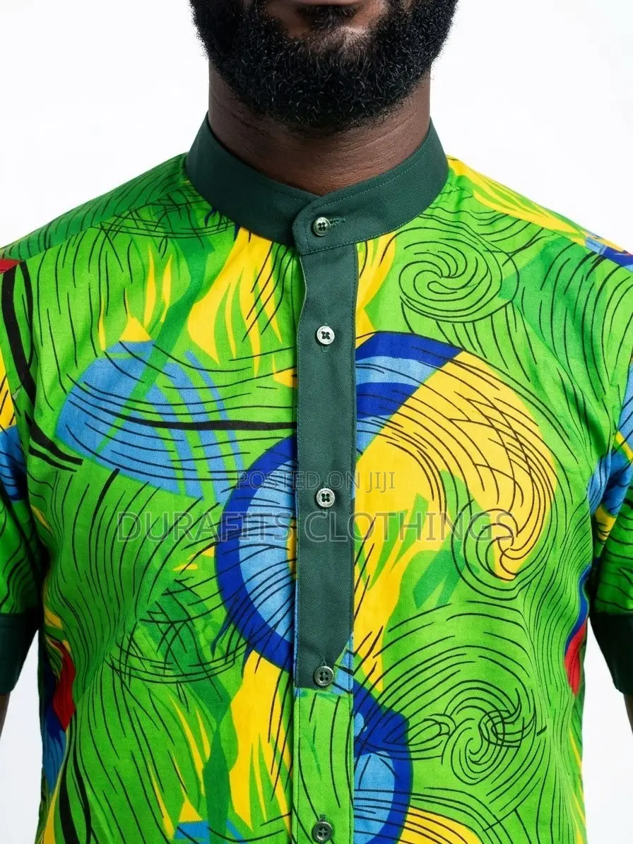 Men’s Short-Sleeve Colorful African Print Shirt