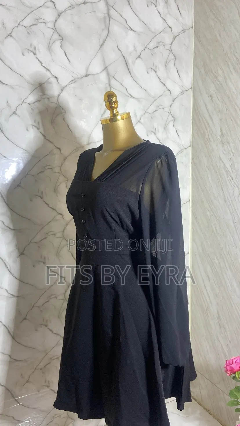 Black Long-Sleeved Fit-and-Flare Dress