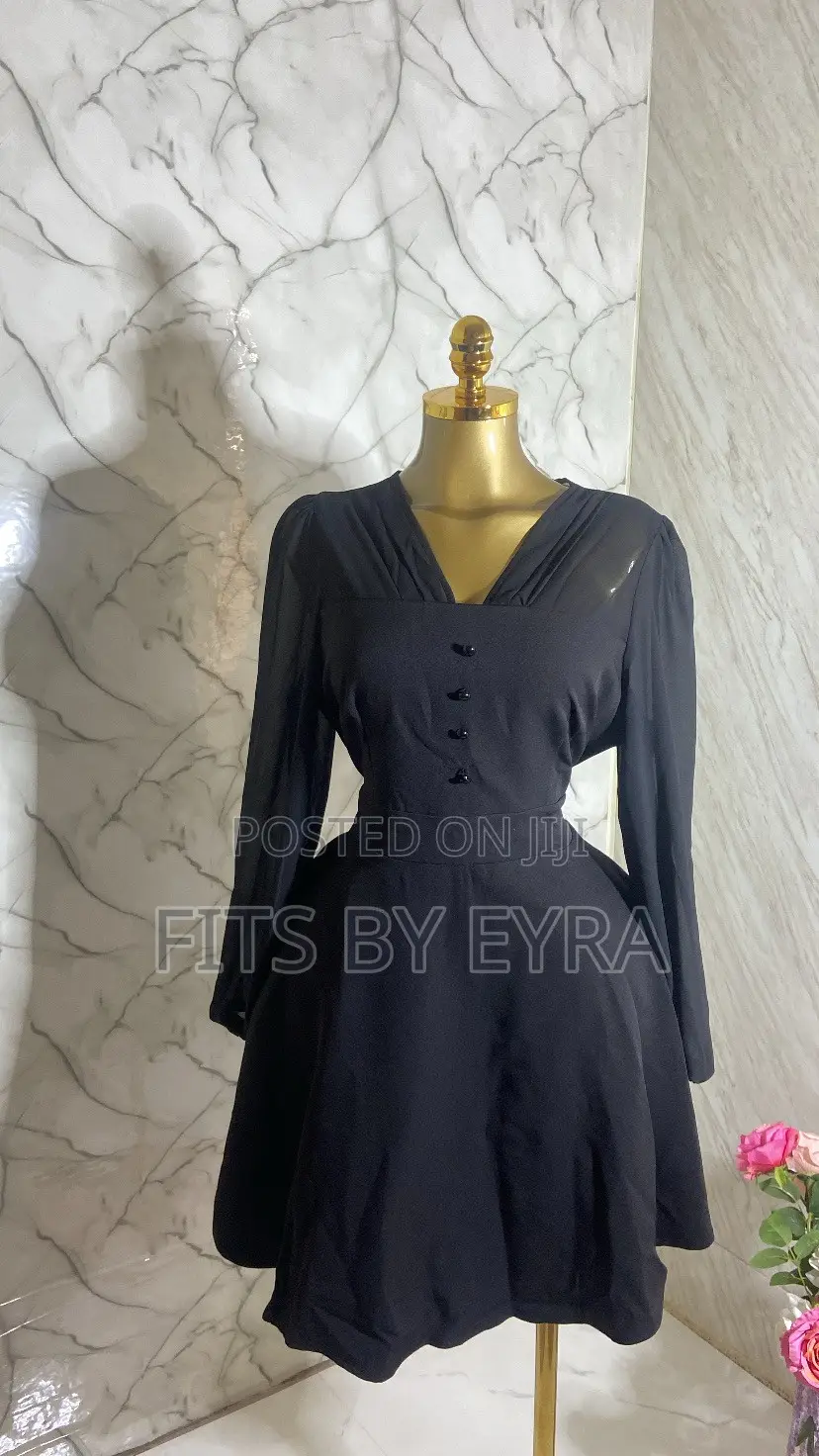 Black Long-Sleeved Fit-and-Flare Dress