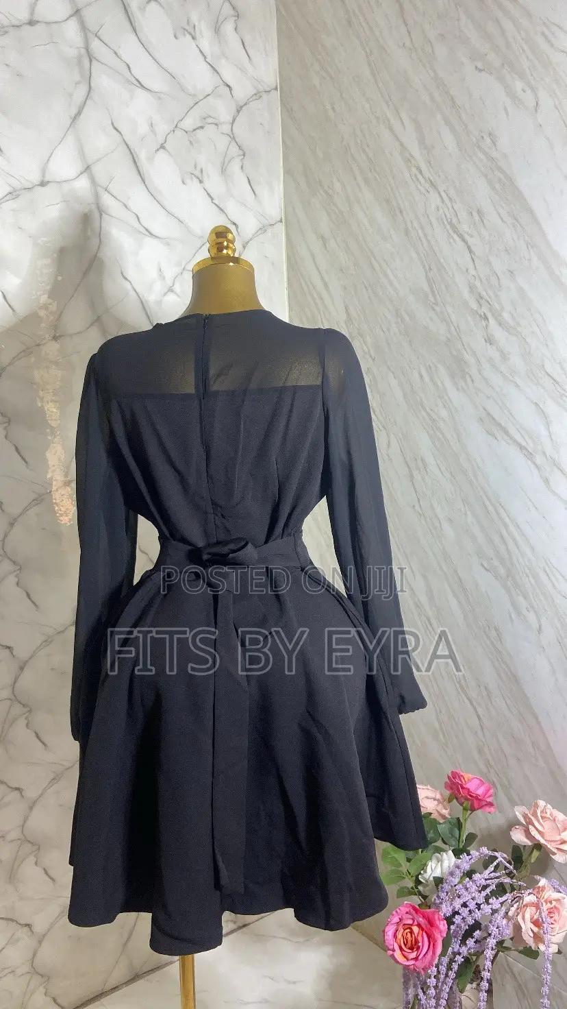 Black Long-Sleeved Fit-and-Flare Dress