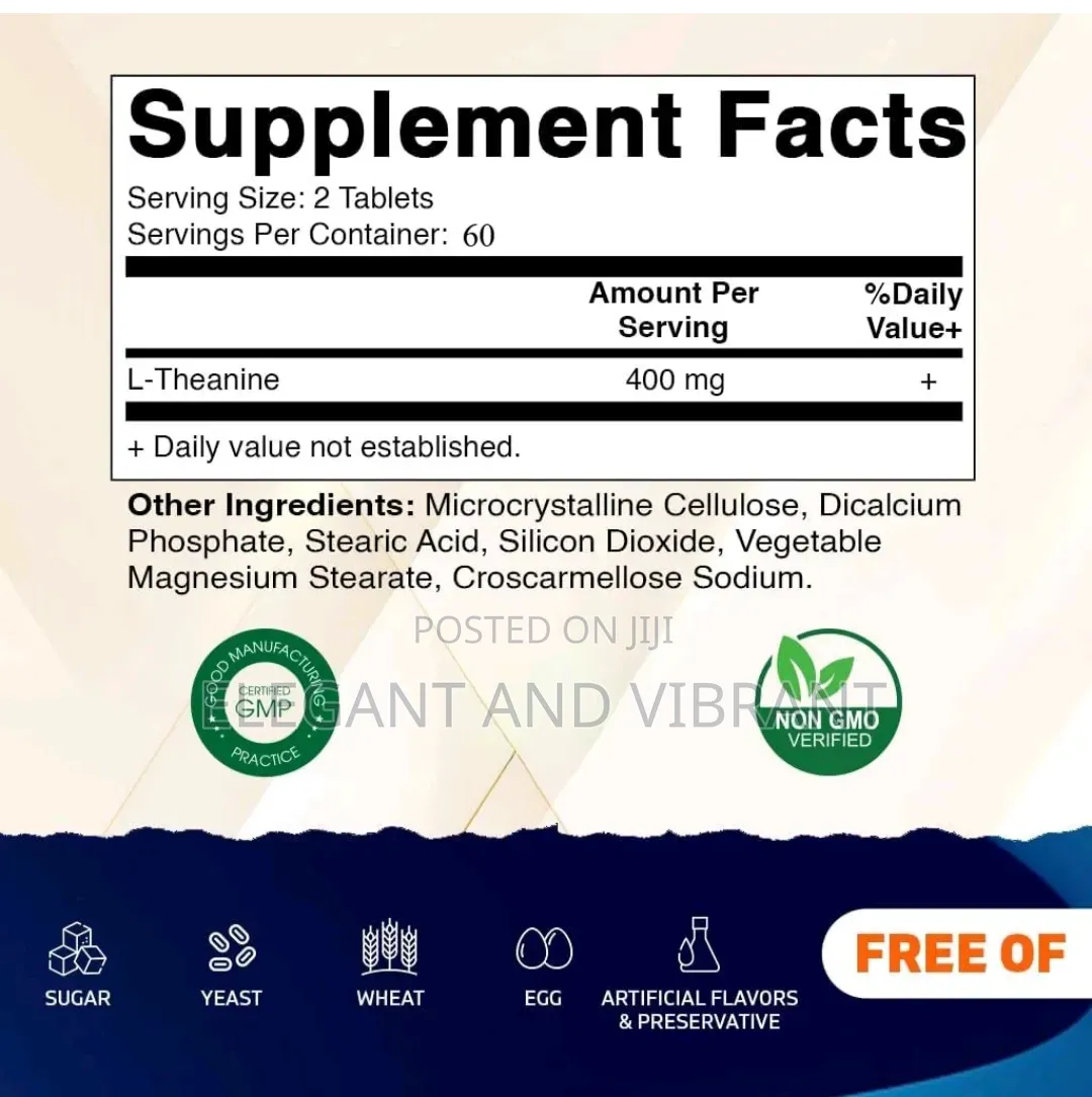 L-Theanine Supplement 400mg Per Serving Supports Calm Relxation120Caps