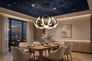 Led Galaxy Chandelier Modern Black 6rings Dining Living Airbnb
