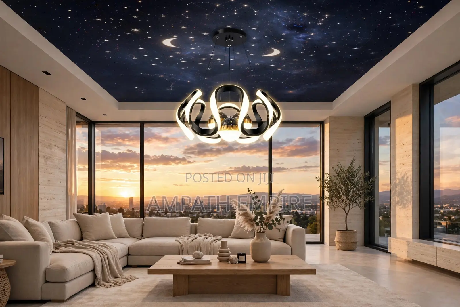 Led Galaxy Chandelier Modern Black 6rings Dining Living Airbnb