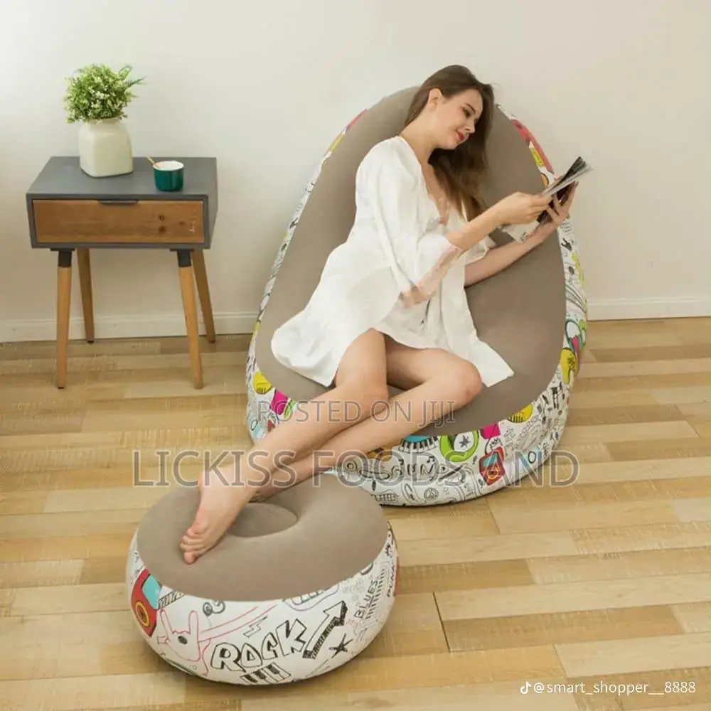 2-in-1 Set Portable Air Inflatable Lazy Sofa Set - Brown