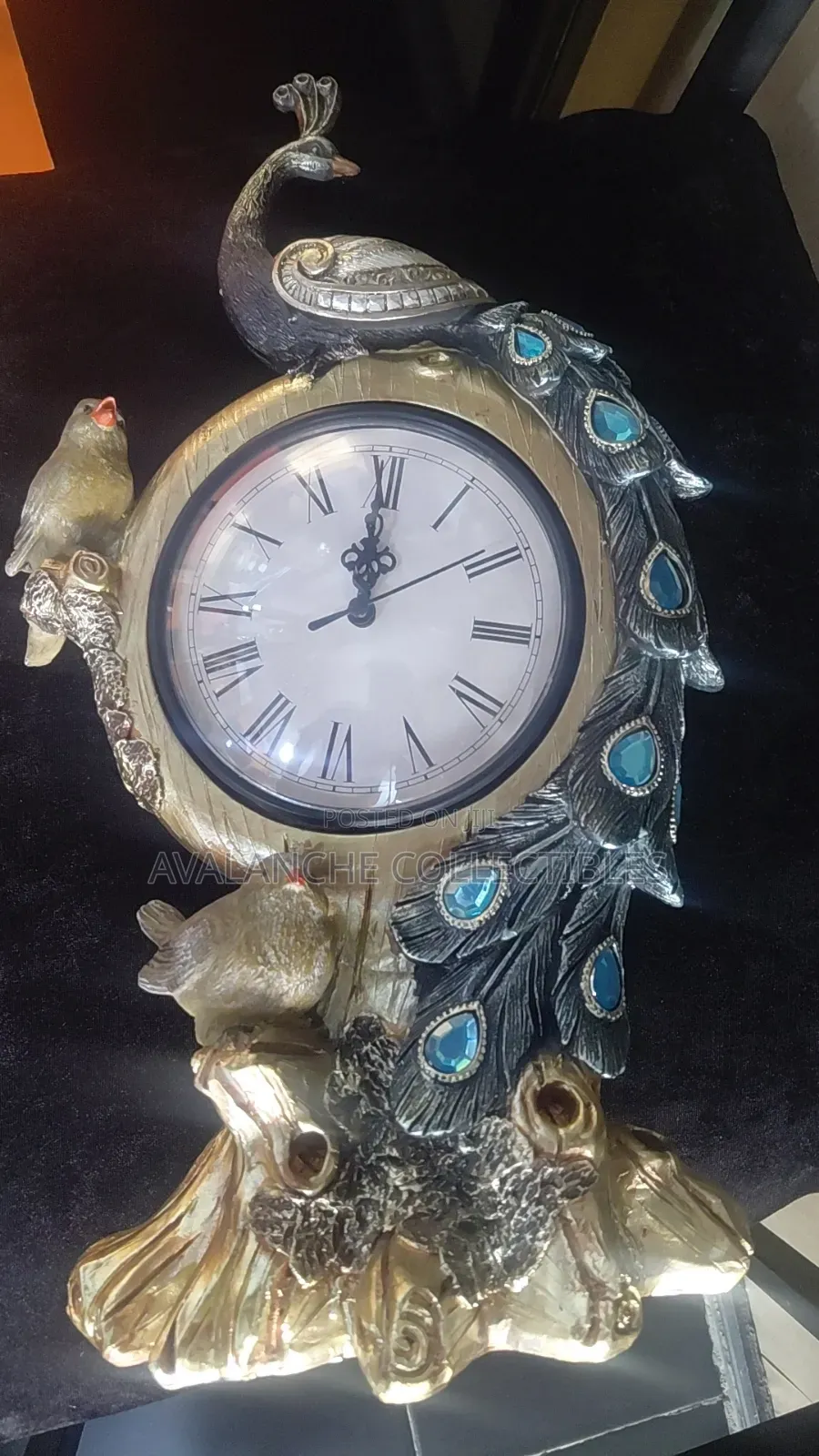 Poised Peacock Accented Table Clock