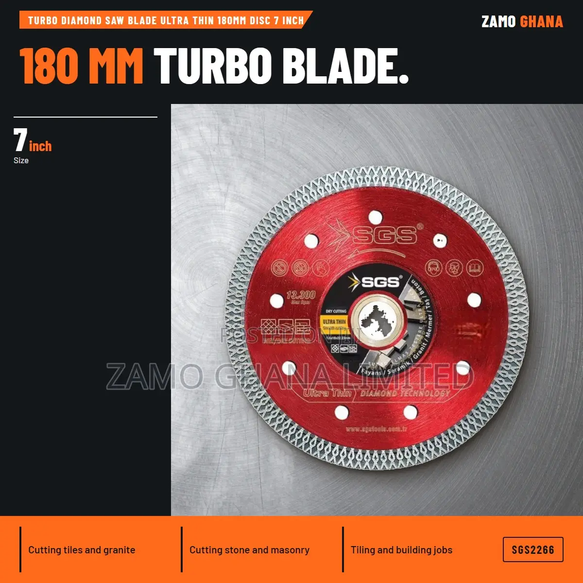 Turbo Diamond Saw Blade Ultra Thin 180Mm Disc 7 Inch - SGS2266