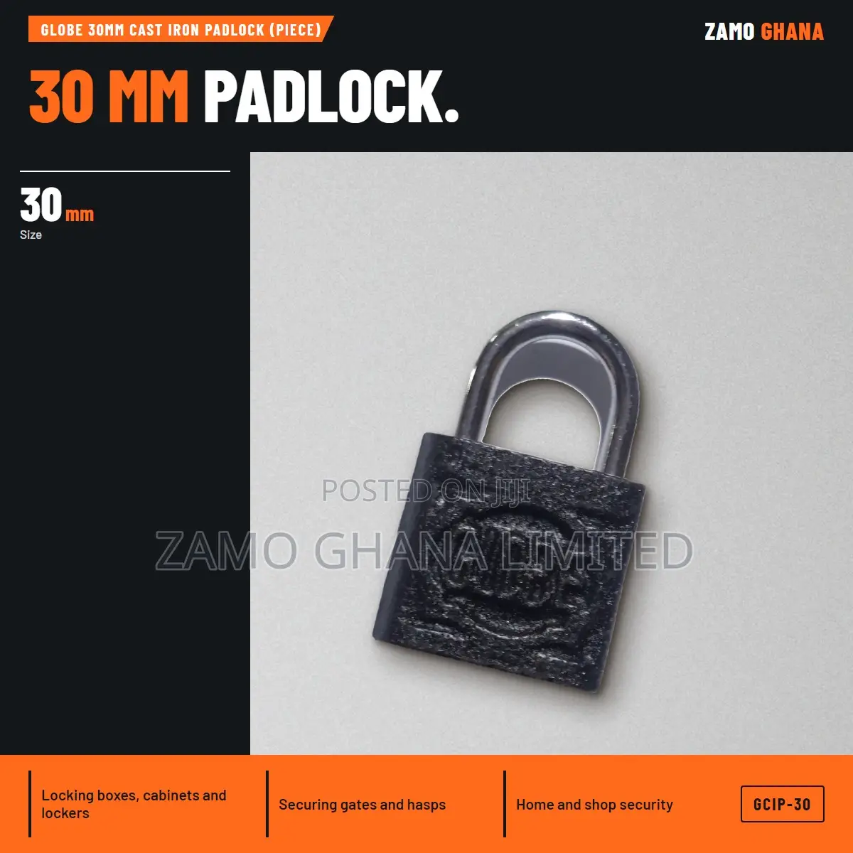 Globe 30Mm Cast Iron Padlock (Piece) - GCIP-30