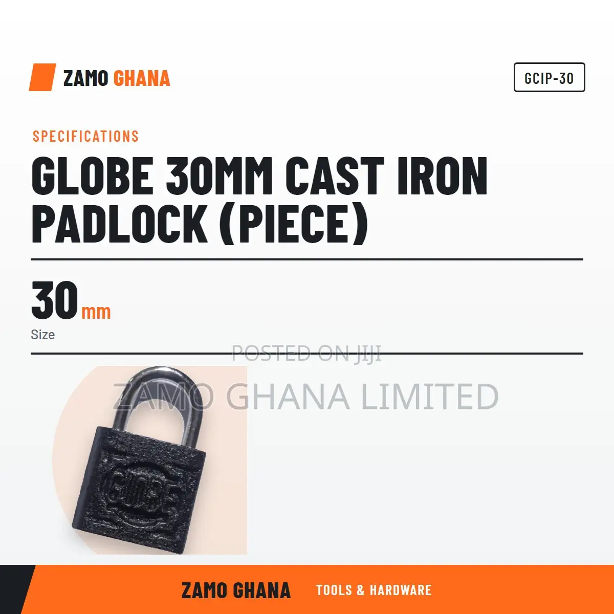 Globe 30Mm Cast Iron Padlock (Piece) - GCIP-30