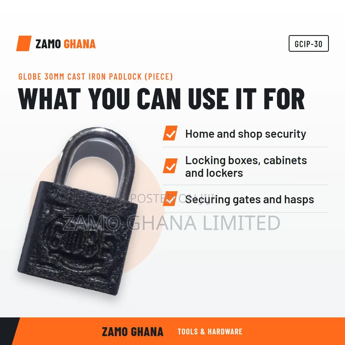 Globe 30Mm Cast Iron Padlock (Piece) - GCIP-30