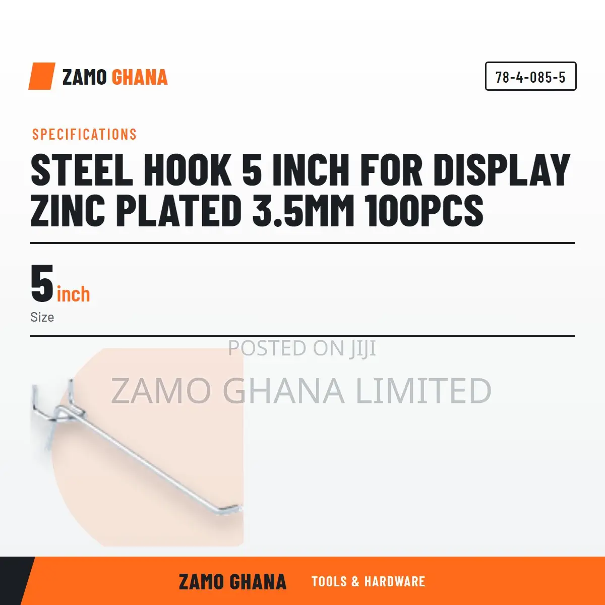 Steel Hook 5 Inch for Display Zinc Plated 3.5Mm 100Pcs - 78-4-085-5