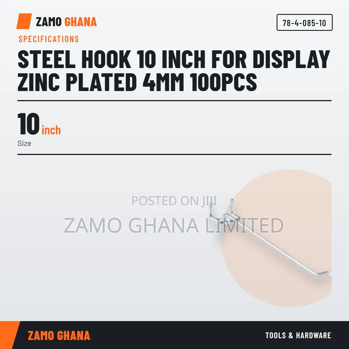 Steel Hook 10 Inch for Display Zinc Plated 4Mm 100Pcs - 78-4-085-10