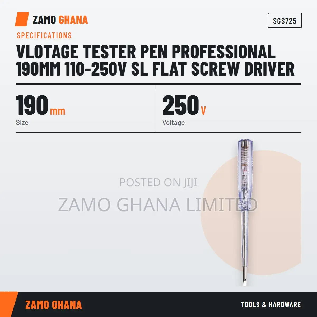 Vlotage Tester Pen Professional 190Mm 110-250v Sl Flat Screw - SGS725
