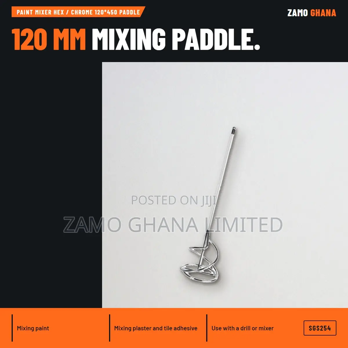 Paint Mixer Hex / Chrome 120*450 Paddle - SGS254