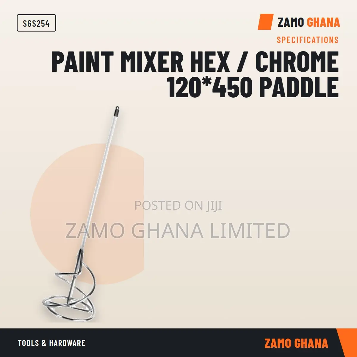 Paint Mixer Hex / Chrome 120*450 Paddle - SGS254