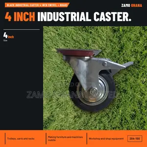 Black Industrial Caster 4 Inch Swivel + Brake - 204-100
