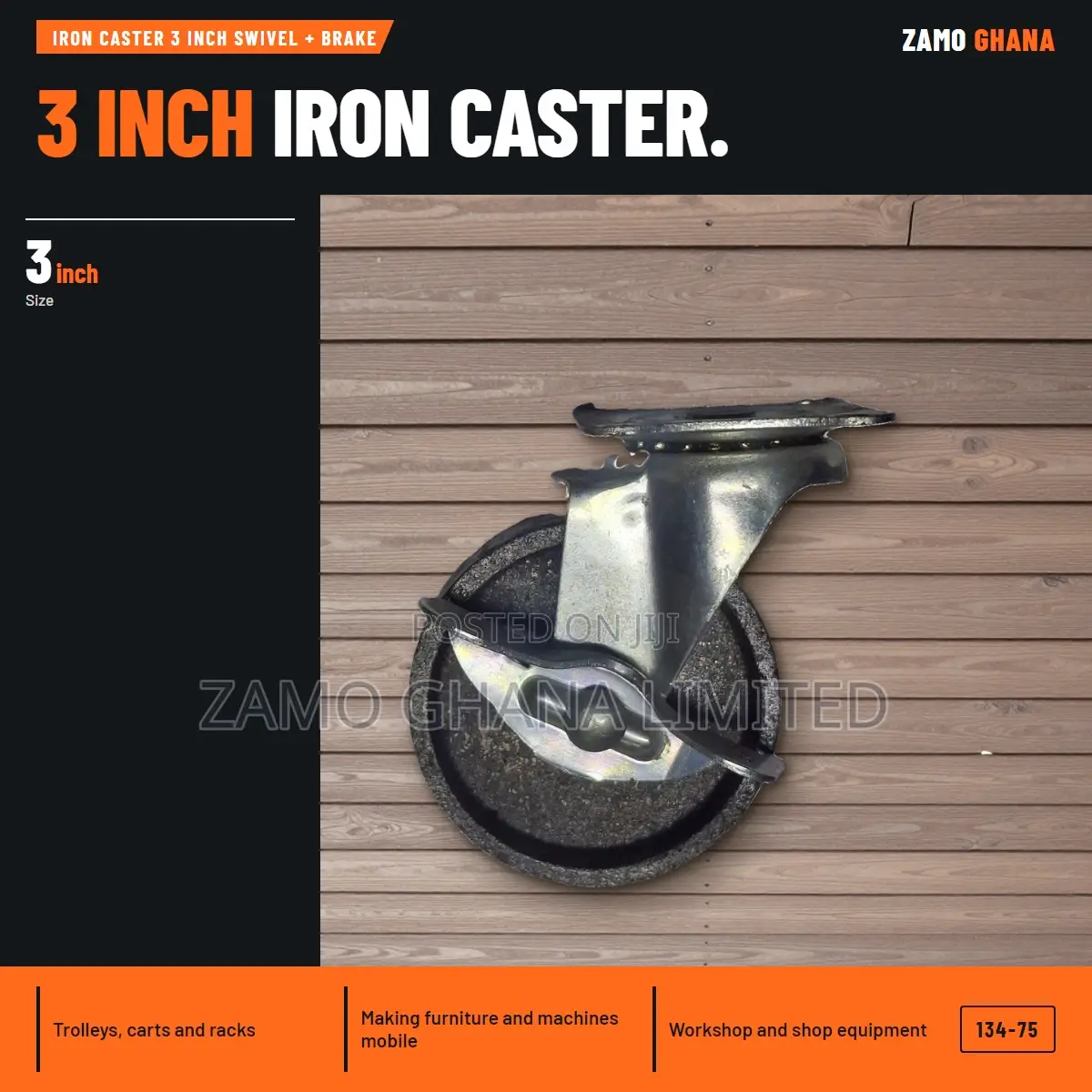 Iron Caster 3 Inch Swivel + Brake - 134-75