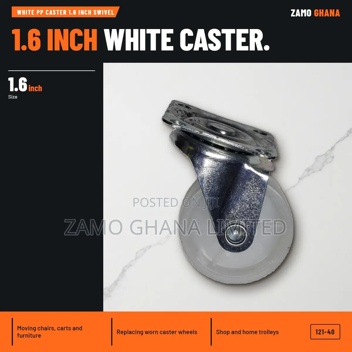 White Pp Caster 1.6 Inch Swivel - 121-40