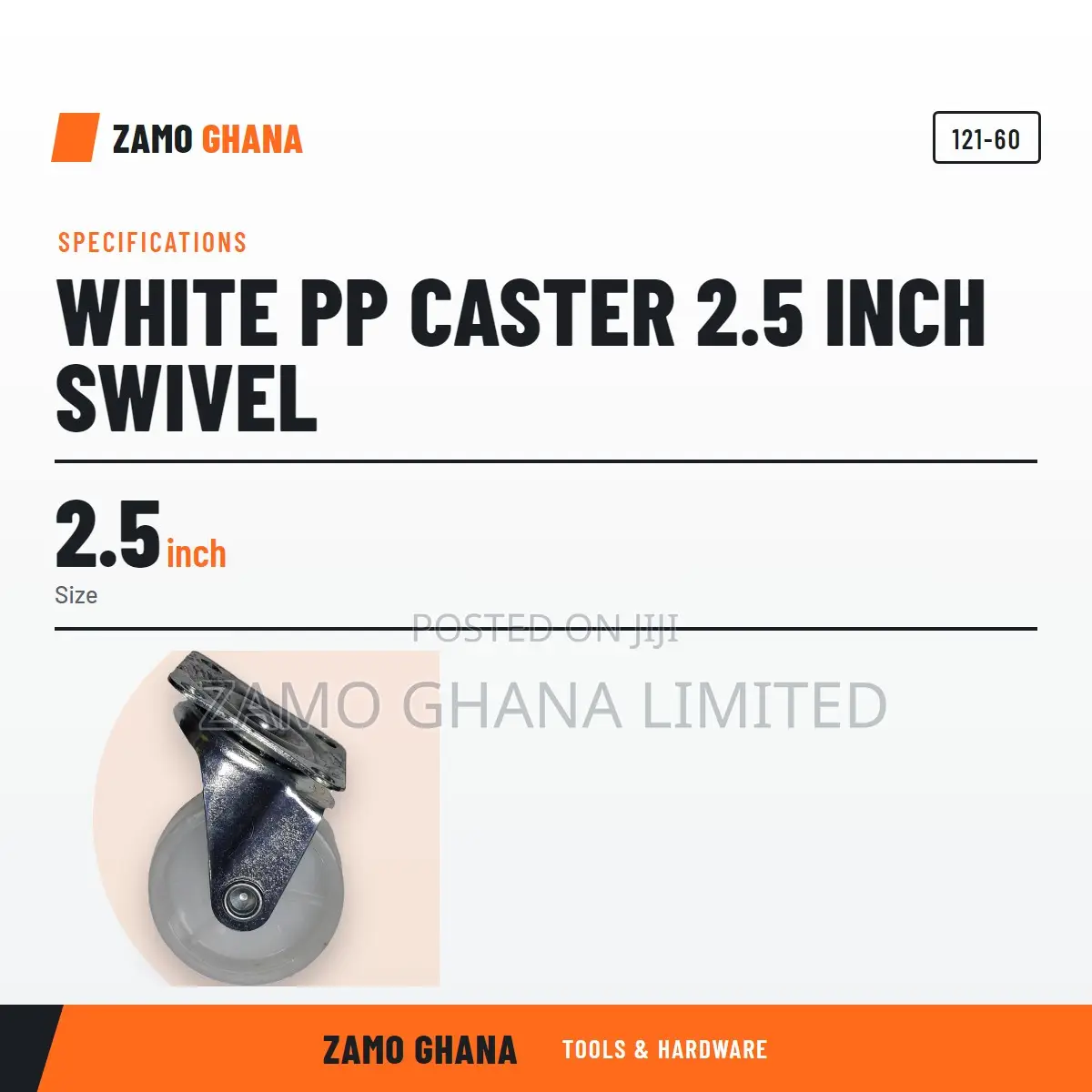 White Pp Caster 2.5 Inch Swivel - 121-60