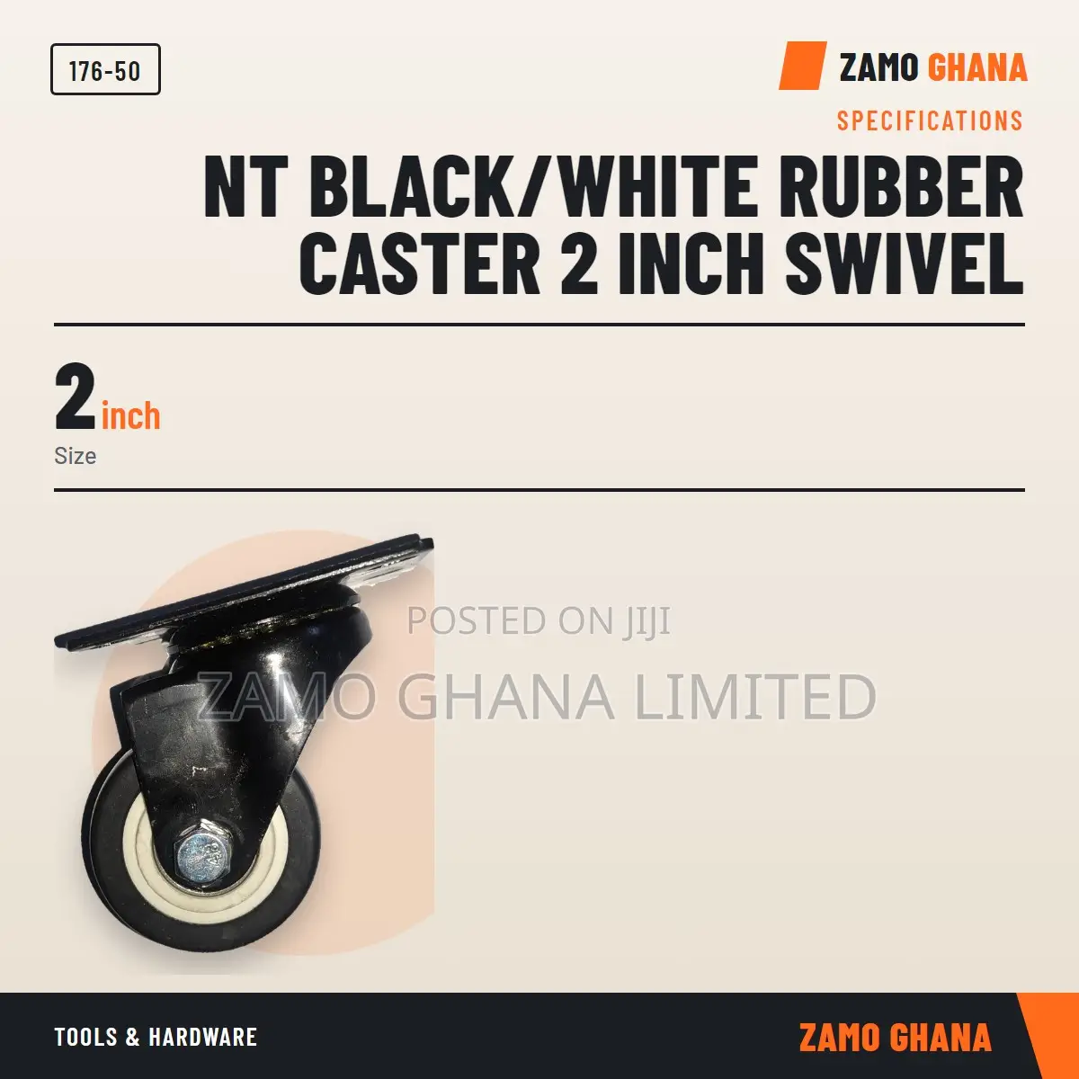Nt Black/White Rubber Caster 2 Inch Swivel - 176-50